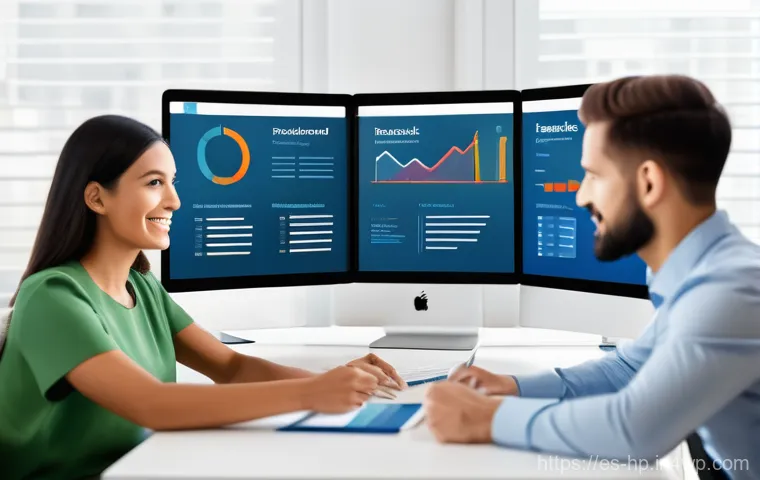 리모트 팀의 성과 기반 평가 시스템 구축 - A modern, brightly lit home office setup featuring a diverse group of four to five remote profession...