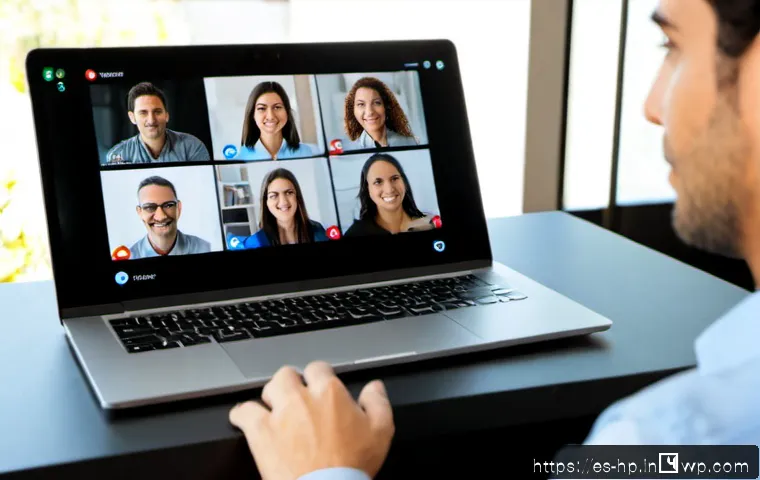 Home 17 리모트 팀의 피드백 문화 정착 방법 - Photorealistic remote team feedback meeting with diverse Spanish-speaking professionals on a large v...