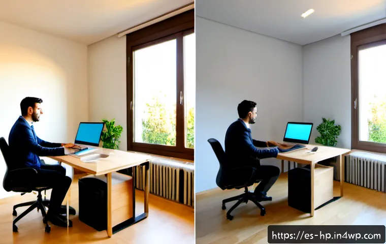 Home 17 리모트 퍼스트 모델의 비용 절감 효과 - Photorealistic split-scene comparison of a remote-first business cost-saving model: left side a calm...